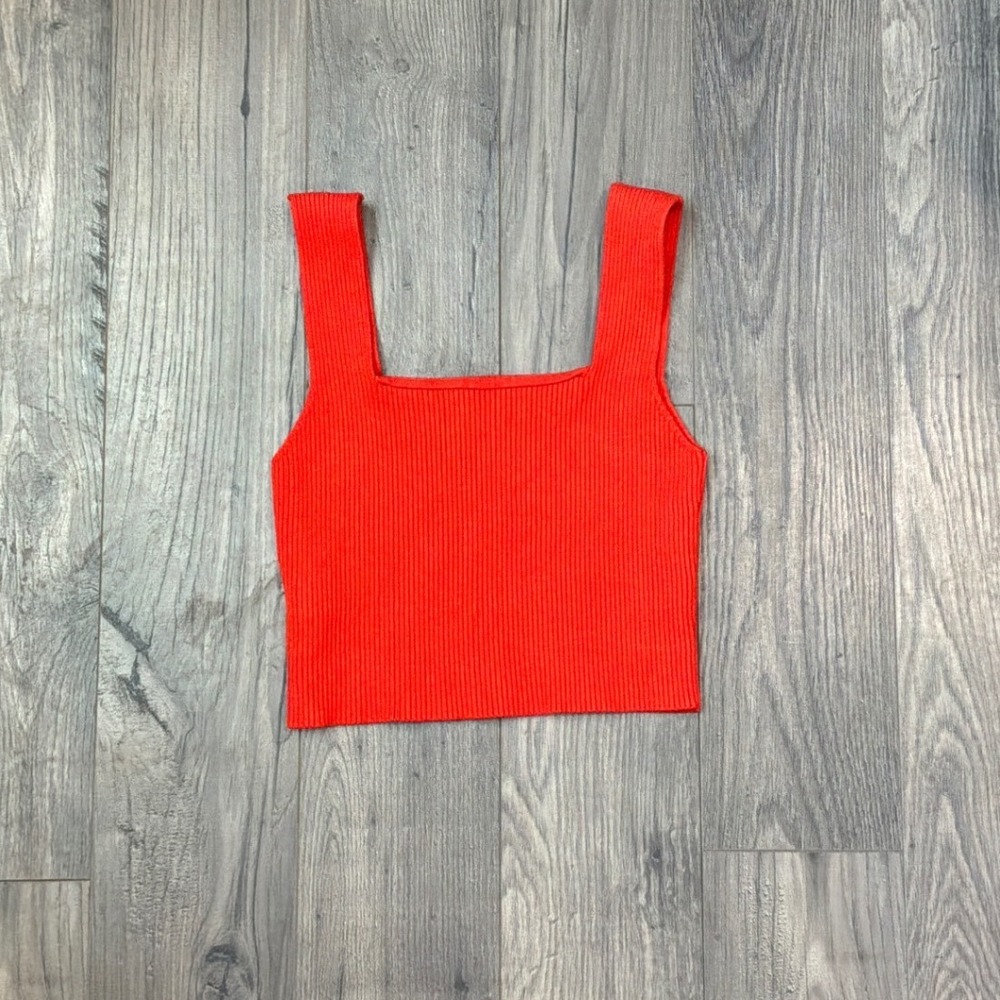 SHEIN Red Ribbed Knit Square Neckβ Tank Top Sleeveless Crop Top Size Medium